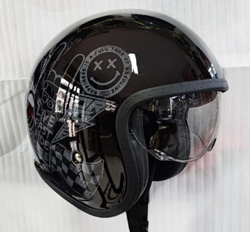 Casco Jet Moto, Nero Lucido, con Visiera, Stile Vintage, Origine Spirit STICKY TG M