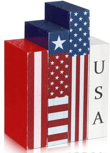 Amyhill 4 Pcs USA 250th Anniversary Wooden Table Decorations Patriotic Table Centerpieces Independence Day Wood Firework Fourth of July Desk Signs for Home Farmhouse Decor(Letter Style)