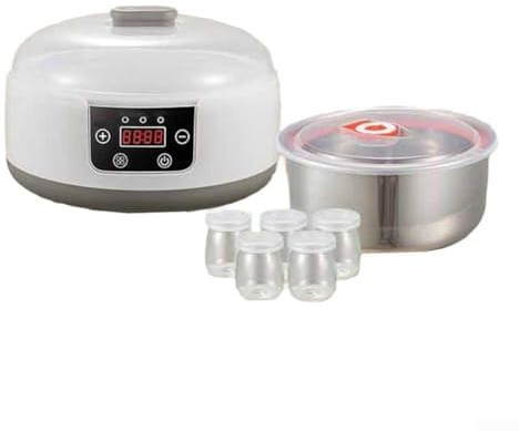 Yogurtera eléctrica, 5 recipientes de vidrio, control de temperatura 32-45°C y temporizador de hasta 36 horas, para yogur casero, vino de arroz, natto, con tapa transparente, color blanco