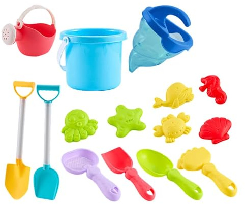 Toys - 15 Pieces Fun and Portable Colorful Fun Beach Toys Sandboxes - for Sea Pool River Outdoor Holidays Games and Children