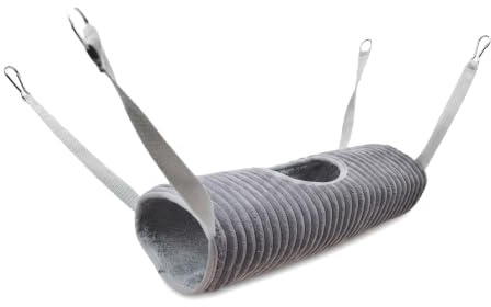 Lot de 1 Hamac Petits Animaux, 36x11 cm Double Couche en Polaire | Polaire Corail, 4 Crochets Métalliques, pour Cochon d'Inde Hamster Furet Chinchilla, Lavable Machine‑ Gris