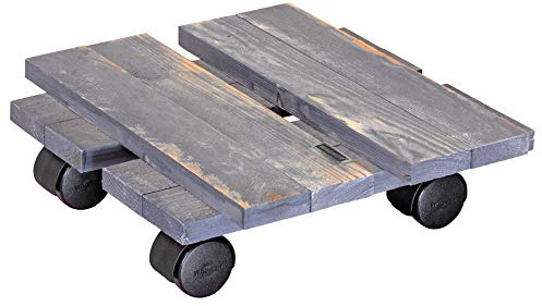 WAGNER Pflanzenroller LOFT SHABBY CHIC 28 x 28 x 8 cm I Für den Innenbereich I Retro Blumenroller I Kübelroller Landhausstil aus FSC®-Massivholz, sägerau, anthrazit lasiert I Tragkraft 100 kg-20085901