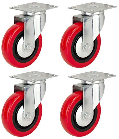 75mm Polyurethane Swivel Casters (RED PU) - HEAVY DUTY - Furniture, Appliance & Equipment Wheels by Bulldog Castors - Max 280Kg Per Set