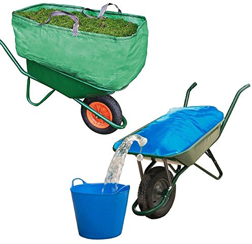 Spares2go Equestrian Farm Wasserbehälter, 50 l Ausgießer und 270 l starke Schubkarrentasche in Grün aus Polypropylen (PP) für Schubkarre mit rutschfester Matte und austauschbaren Auslässen