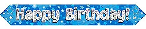9ft Banner Happy Birthday Blue Foil Holographic Banner