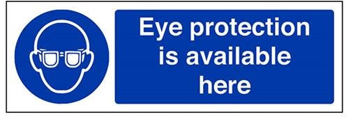 vsafety 41053 ax-r Eye Schutz ist Erhältlich hier Pflicht Schutzbekleidung Zeichen, starrer Kunststoff, Landschaft, 300 mm x 100 mm, blau