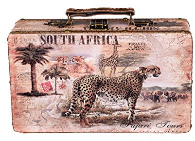 Birendy Truhe Kiste KD 1286 Koffer, Kofferset, Holztruhe mit edlem Leder bezogen Größe M Gepard (26cm B x 15cm T x 8cm H)