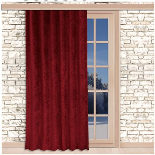 SeGaTeX home fashion Thermo Chenille Flóki Deko-Vorhang Rot mit Universal-Reihband (Kräuselband) Thermo-Wärmevorhang Deko-Schal 225 x 130 cm