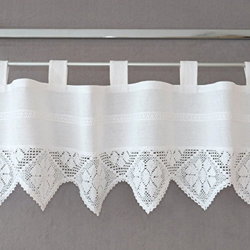 heimtexland Häkelgardine in weiß Landhaus Scheibengardine HxB 40x150 cm mit Häkelspitze Gardine Schlaufenbistro m. Borte gehäkelt Shabby Chic Typ521