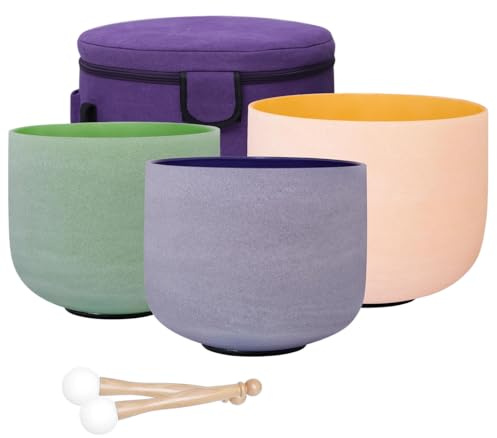 Energysound 432 Hz Coloured Frosted 11D 9 F 7 A Chakra Quartz Crystal Singing Bowl Set