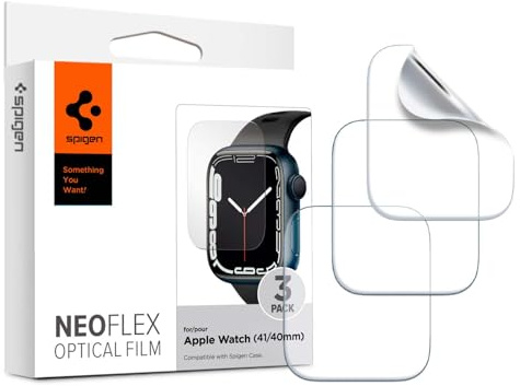 Spigen NeoFlex Schutzfolie [3 Stück] für Apple Watch SE 3/2/1, 40mm | Apple Watch 9/8/7(41mm), 6/5/4(40mm), TPU Folie, Wasser Installation, Vollständige Abdeckung, Kratzfest