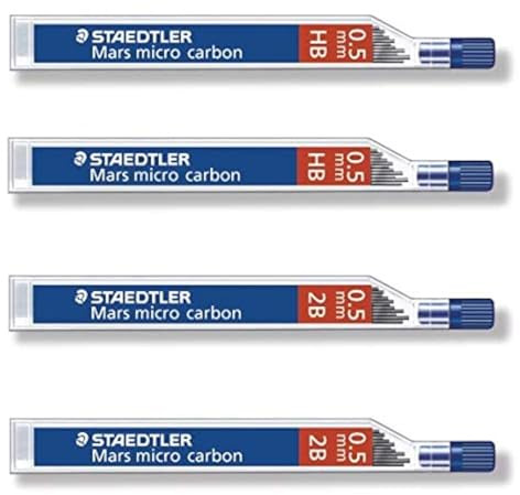 Staedtler Mars Micro Carbon pencils 0.5mm lead refill 2B & HB, Total 48 leads