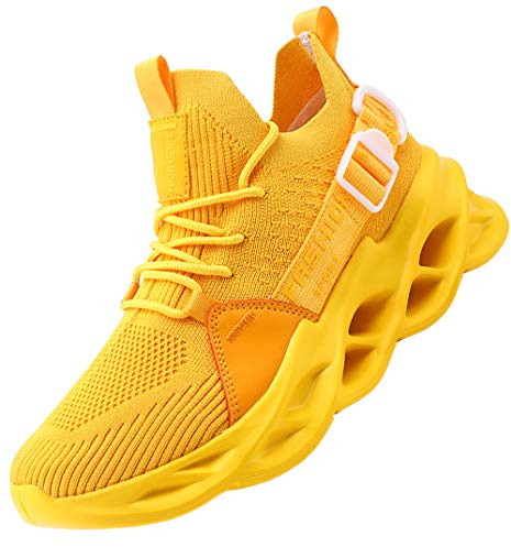 AARDIMI Herren Laufschuhe Fitness straßenlaufschuhe Sneaker Sportschuhe atmungsaktiv Anti-Rutsche Gym Fitness Schuhe (Gelb, Numeric_42)