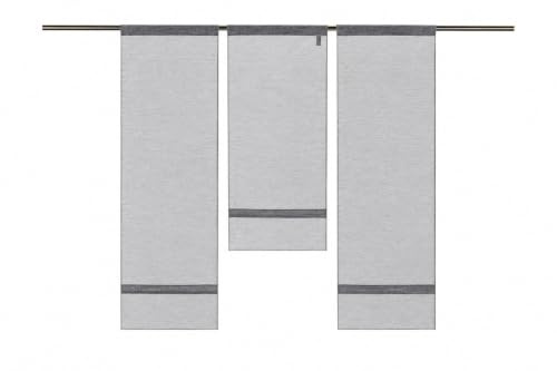 Decocompany Home Mini Flächenvorhang Set grau 4015-11 | 3 Teile | Scheibengardine Gesamtbreite 90cm (3x30cm) Höhe 80/60/80cm