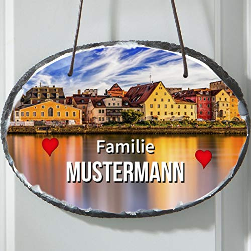 Manutextur Schiefer Türschild - mit Namen - viele Motive - Eingangsschild - Schiefertafel - individuell Bedruckt - personalisiert - persönliches Geschenk