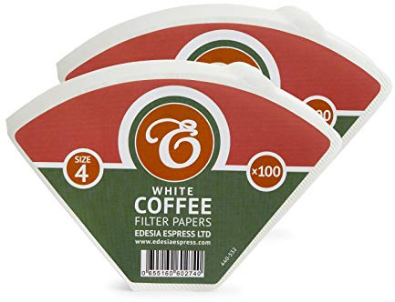 EDESIA ESPRESS – 200 Filtros de Café Cónicos de Papel – Filtro de Café N°4 para Cafetera Manual, Método Pour-Over y Preparación Suave – Tamaño 4 Blanco