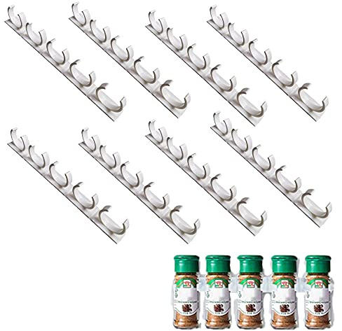 BOSOIRSOU 40 Spice Gripper Clips, 8 Strips Spice Racks Hold 40 Plastic Heavy Jars Bottles for Cabinet Door