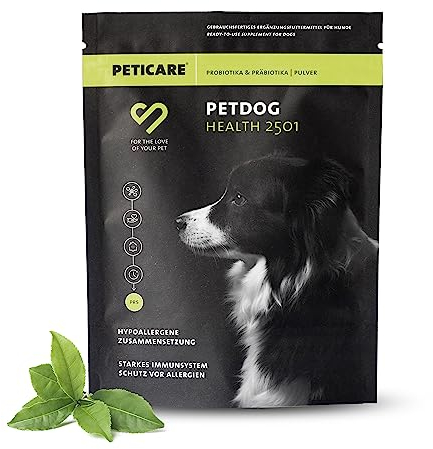 Peticare Probiotika & Präbiotika Pulver für Hunde | Immunsystem stärken, Darmsanierung, Darmflora aufbauen | bei Allergie-Anfälligkeit & Juckreiz | natürliches Ergänzungsfutter - petDog Health 2501