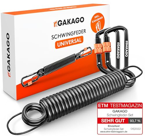 Gakago Schwingfeder für Hängesessel - Angenehmes Schwingen - Extra sicheres Stahlfeder Set mit Sicherungsedelstahlseil und 2 Karabiner mit Schraubverschluss