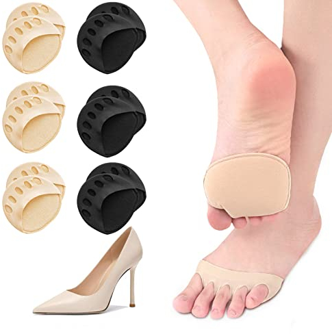 6 Paar Füßlinge Zehensocken damen Toe Socks Invisible Baumwolle Zehenkappe Vorfußpolster Schwarz Beige High Heel Kissen Schuheinlagen 36-39 39-42