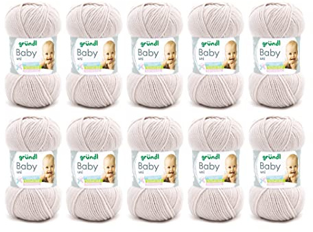 Gründl Baby uni stickgarn/virkgarn (OEKO-TEX certifierad babyull, slitstark och lättskött, 70% polyakryl 30% polyamid, 50 g/150 m, nåltjocklek: 3,5 – 4,5, 10 x 50 g), ecru