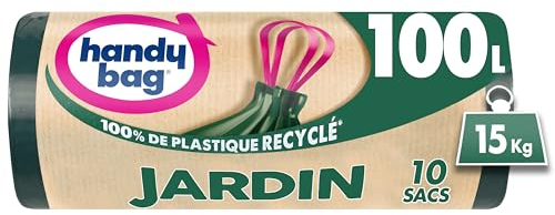 Handy Bag Garden Bin Liners 100 L 95% Recycled Plastic with Sliding Handles 82 x 90 cm Roll of 10