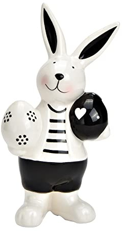 matches21 Hübscher Deko Hase aus Keramik Dekofigur Hasenfigur Eier Osterdeko Ostern Frühlingsdeko schwarz weiß 10x17 cm