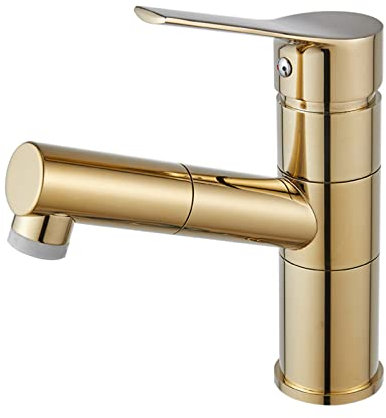 Miscelatore Lavabo Bagno con Doccetta Estraibile, Rubinetto Bagno Oro Rubinetto Lavabo Ottone Retrattile Rubinetto Bagno