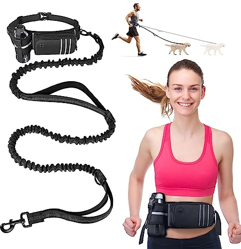 Joggingleine Hunde, Freihändige Hundeleine mit Bauchgurt, Stoßdämpfung, Reflektierend, Doppelgriff für Große Mittelgroße kleine Hunde Joggen Wandern Laufen