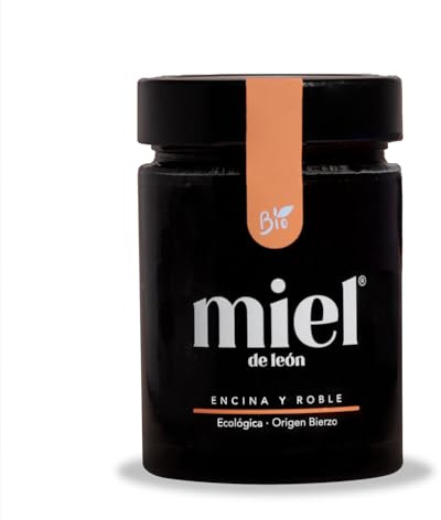 Miel pura de Abeja. Mieles de encina y roble Bio 450g Miel de Leon. Mieles de Abeja 100% Natural y Ecológica. Producto Artesano de Cosecha Propia. Sabor Leñoso - Aroma Intenso. Origen: El Bierzo.