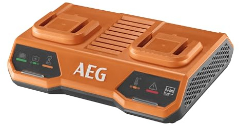 AEG - Chargeur 18V, double port, tension secteur 220-240V, pour batteries 18V de 1,5 à 9,0 Ah, mode charge en simultané.