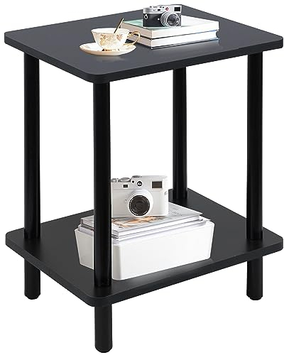 Yawinhe Beistelltisch,Holz Nachttische mit 2 Ebene,Sofatisch Couchtisch für Schlafzimmer, 40x30x47.5cm Wohnzimmertisch, Schwarz, 1-Pack
