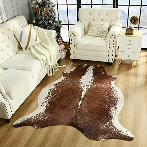 Easycozy Teppich aus Rindsleder, großer Kuhdruck, 12 x 150 cm | Verdicktes Gummiband für Schlafzimmer, Wohnzimmer, Heimbüro, westliche Dekoration