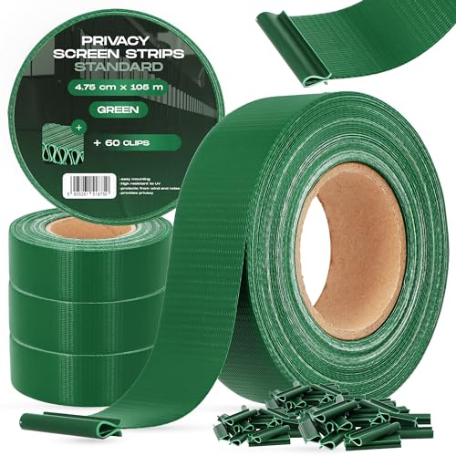 Valla Tiras Protectora Privacidad Pantalla Proteción 4,75 cm x 105 m Opaca Anti-UV Resistente Viento Sol Balcones Jardines Tiras de Sujeción 60 Clips Fijación