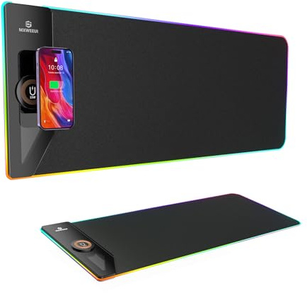 MXWEEUI Mauspad Gaming RGB Mauspad,15W Schnellladung, 2 Lademodi, 256 Beleuchtungsmodi, dynamische Lichteffekte Folgen der Musik, für Haus & Büro, 80 x 30 cm (Upgrade Schwarz)