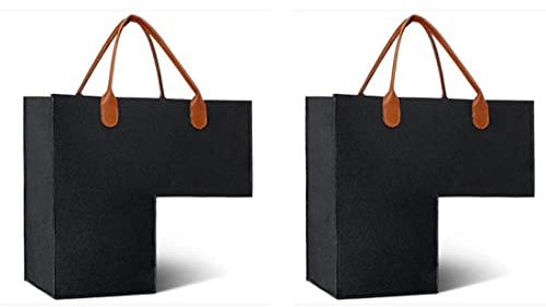 Lckiioy Treppenkorb mit Ledergriffen für 40,6 cm Teppichtreppen, Organizer, Filz, zusammenklappbar, Schwarz, 2 Stück