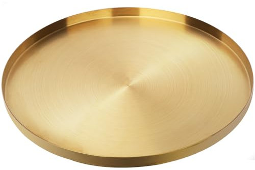 Grand plateau rond en acier inoxydable doré, diamètre 32 cm, décoratif, laiton, rangement de bijoux et cosmétiques