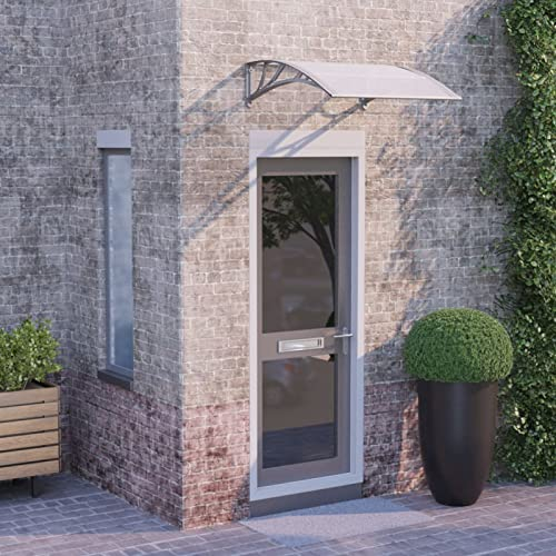 Chaduof Türvordach Grau und Transparent 80x80 cm Polycarbonat Vordach Für Haustür, überdachung Haustür, Balkon Regenschutz, Türüberdachung, Vordach Hauseingang, 153586
