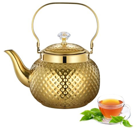 Théière en acier inoxydable doré martelé 1,2/1,6/2 L, théière de cuisine en acier inoxydable, infuseur, cafetière, cuisinière à induction, pour cuisinière à induction/gaz(Color:Gold,Size:1.2L)