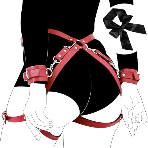 Sex Bondage BDSM Kit Restraints, Adjustable Handcuffs Ankle＆Thigh Cuffs Blindfold Cross Waist Strap,Adult SM Games Sex Toys for Women and Couples