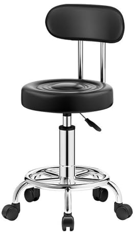 Robuster, ergonomischer, hydraulisch Verstellbarer Rollhocker mit Rückenlehne und Rollen für Ärzte, Kosmetiker, Künstler, Zuhause und kleine Büros (schwarz)