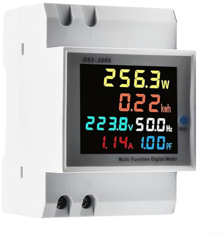 EpheyFIF Misuratore di energia monofase AC Power Meter, 6 in 1 Din Rail, Amperometro Voltmetro WiFi DIN-Rail Elettricità Misuratore di energia, Corrente, Potenza, Energia, Frequenza, Fattore di