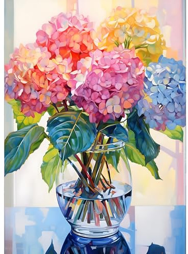 GDYEEH 5D Hortensien Diamant Painting Pictures, DIY Bunte Blumen Diamant Art Painting Kits, Blumen Diamond Painting Set for Adults Anfänger, Mosaic Making, Diamond Painting for Home Decor 30x40cm