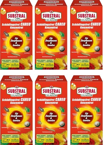 Heinrichs Agrar Substral Celaflor Schädlingsfrei CAREO, 6x 250 ml, für Zierpflanzen und Gemüse, gegen Buchsbaumzünsler, Dickmaulrüssler, Kartoffelkäfer, Blattlaus, Schildlaus, zum Spritzen und Gießen