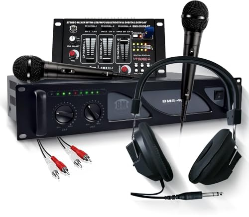 DJ-Mischpult, USB, Bluetooth, Verstärker, 4000 W, kontinuierliche Belüftung, Kopfhörer, Mikrofone, Kabel – Set Bm Sonic