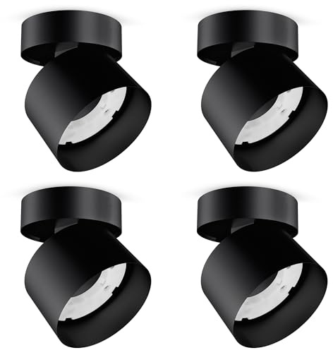 SSC-LUXon SAMU Aufbauleuchte 4 Stück schwarz drehbar schwenkbar GX53 | Vier Deckenspots 350° drehbar & 85° schwenkbar - flexibles Downlight für Wohnzimmer & Flur, für GX53, ohne Leuchtmittel