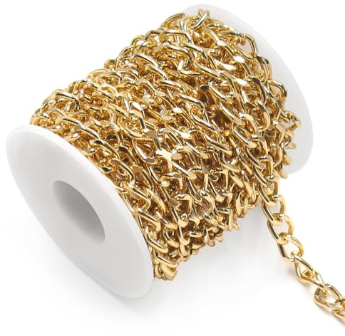 GYSRXS 5 Metri Collane a Catena Catene a Maglie Intrecciate Catena per Borsa a Metro Realizzato in Alluminioper Collane Gioielli Accessori Fai da Te,6.5×10mm (Oro)