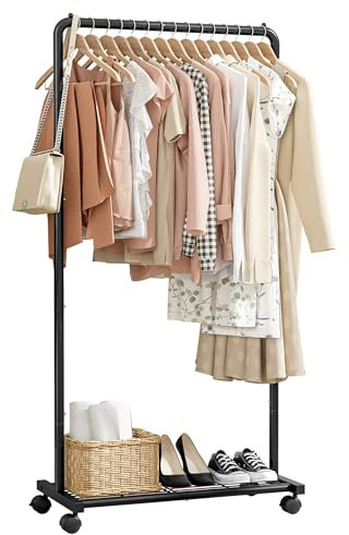 Sakugi Clothes Rail - Movable Clothes Rack with Bottom Shoes Shelf, Heavy-Duty Clothing Rail for Hanging Clothes, Coats, Dresses, Clothes Rail for Bedroom, Closet, Laundry (Black, 72x36x149cm)