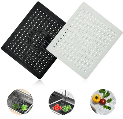 2 Stück Spülbecken Schutzmatte, Abtropfmatte Geschirr, Spülbeckenmatte, Silikon Sink Mat, Abtropfunterlage 31 x 26cm, Rutschfest Spülmatte für Besteck, Spüle, Glaswaren(Weiß+Schwarz)