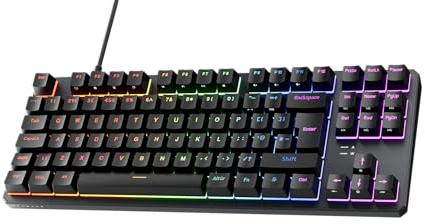 TECWARE Phantom+ Clavier mécanique RVB 88 touches avec interrupteur rouge Wraith (pré-lubrifié, linéaire 45 g) avec fil, contrôle de la couleur et de l'éclairage par touche